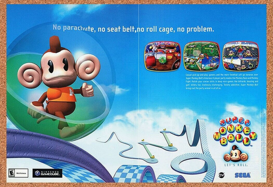 Super Monkey Ball GameCube Original 2000 Ad Authentic Nintendo Video Game Promo