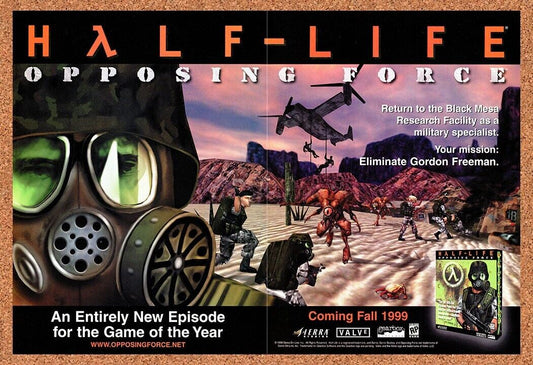 Half-Life Opposing Force PC Original 1998 Ad Authentic Sierra Video Game Promo