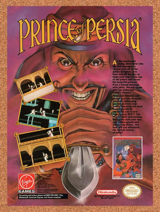1991 Prince Of Persia NES Original Advertisement / Retro Wall Art v3