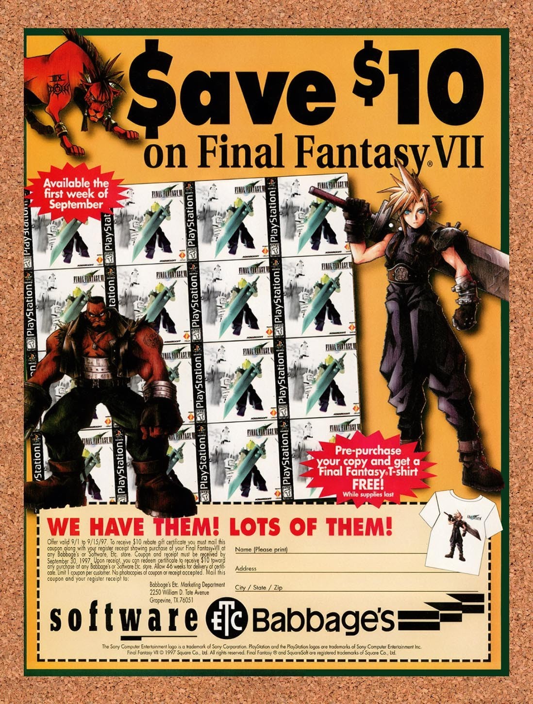 1997 Final Fantasy VII Babbages Rebate Original Advertisement / Retro Promo v1