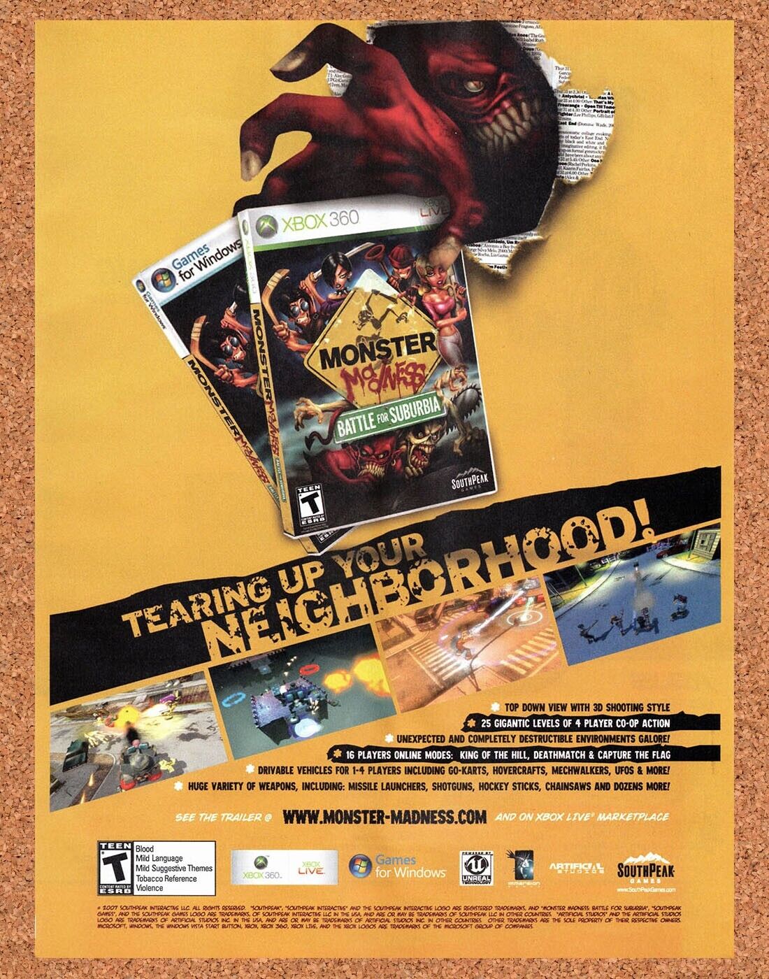 Monster Madness Xbox 360 Original 2007 Vintage Ad - Video Game Promo