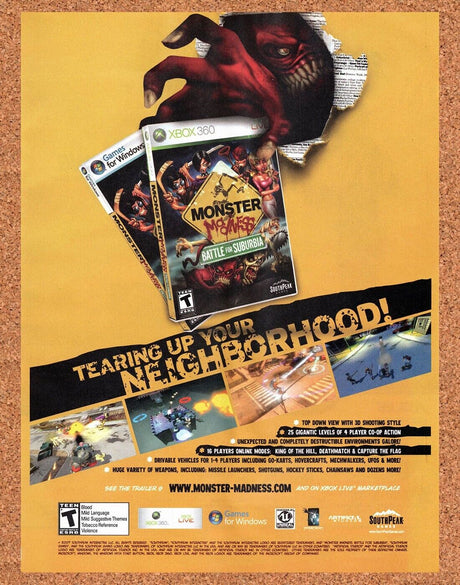 Monster Madness Xbox 360 Original 2007 Vintage Ad - Video Game Promo