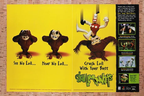 1998 SkullMonkeys PS1 Original Advertisement / Retro Wall Art v1
