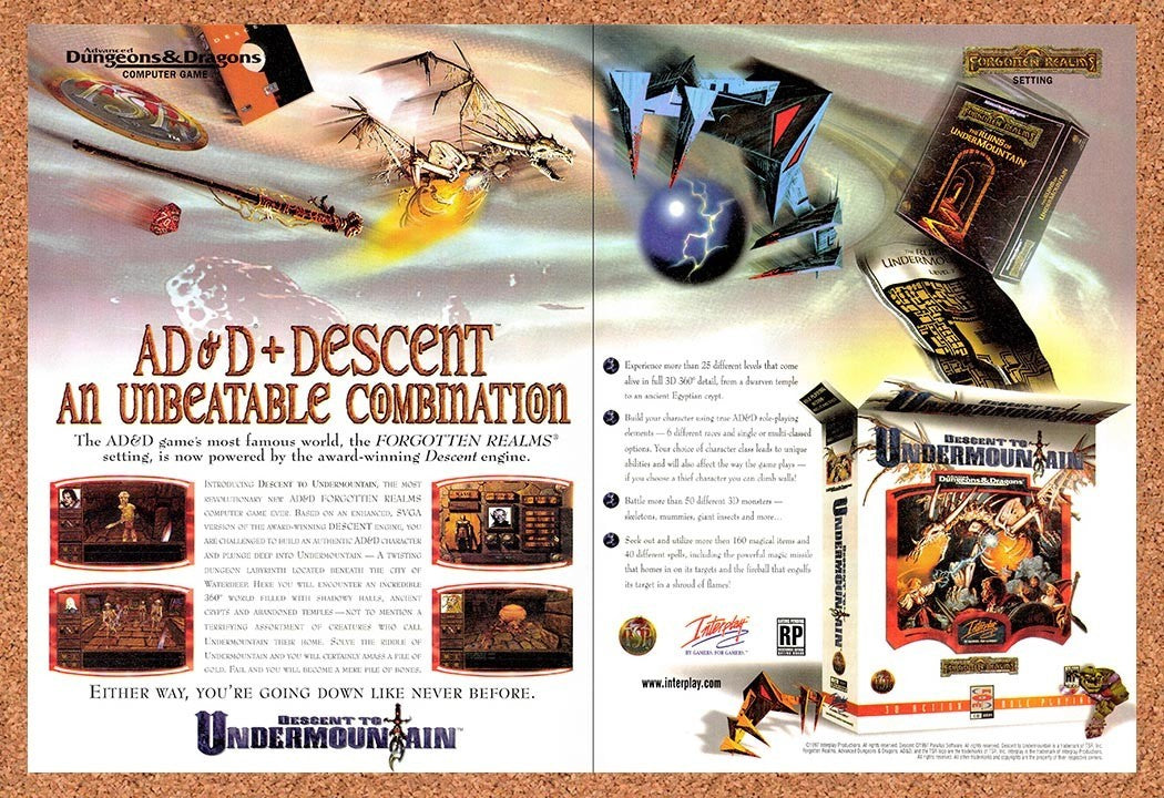 1997 Advanced Dungeons & Dragons Descent Undermountain PC Original Ad / Promo v3