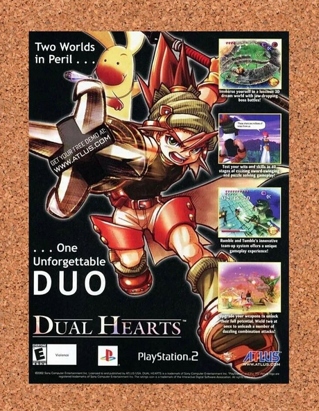 Dual Hearts PS2 Original 2004 Ad Authentic Retro ATLUS RPG Video Game Promo