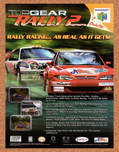 Top Gear Rally 2 N64 Original 2000 Vintage Ad - Video Game Art Promo