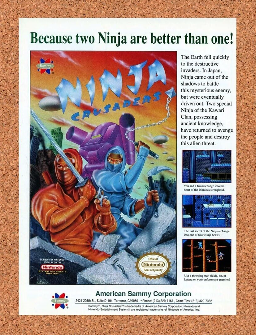 Ninja Crusaders NES Original 1991 Ad Authentic Nintendo Video Game Promo