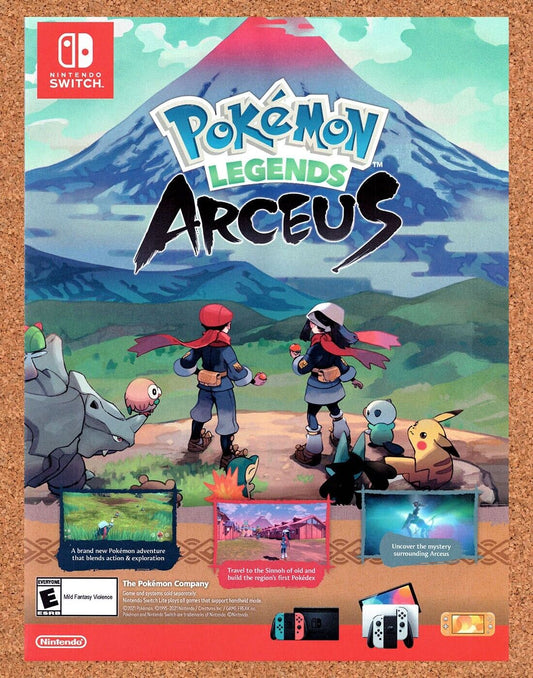 Pokemon Legends Arceus Switch Original 2021 Ad - Video Game Display Promo