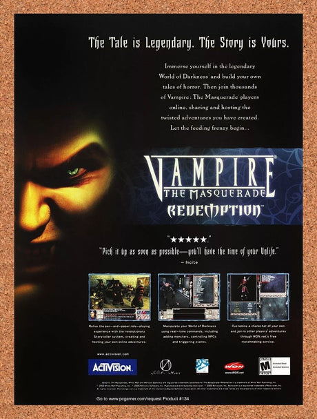 Vampire Masquerade Redemption Original 2002 Ad Authentic Video Game Promo