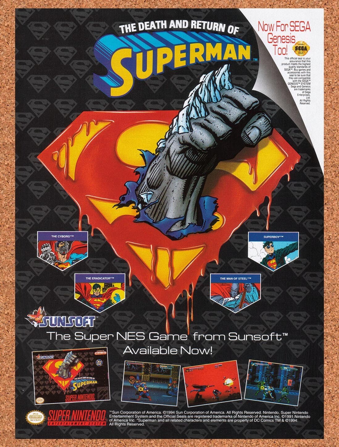 1995 The Death And Return Of Superman Genesis Original Ad / Retro Wall Art v3
