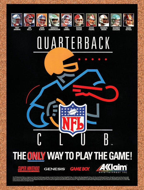 1993 NFL Quarterback Club SNES Original Advertisement / Retro Wall Art v1