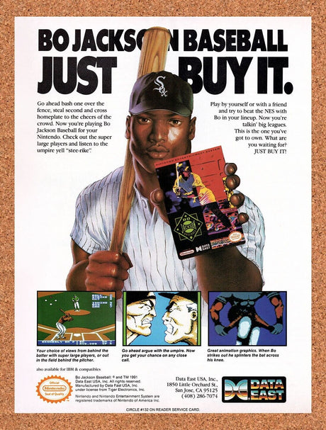 1992 Bo Jackson Baseball NES Original Advertisement / Retro Wall Art v1