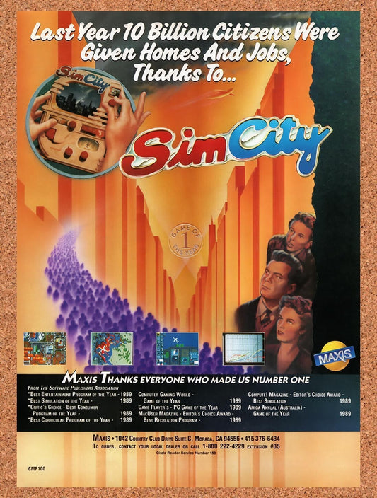 1989 Sim City Amiga Original Advertisement / Retro Wall Art v1