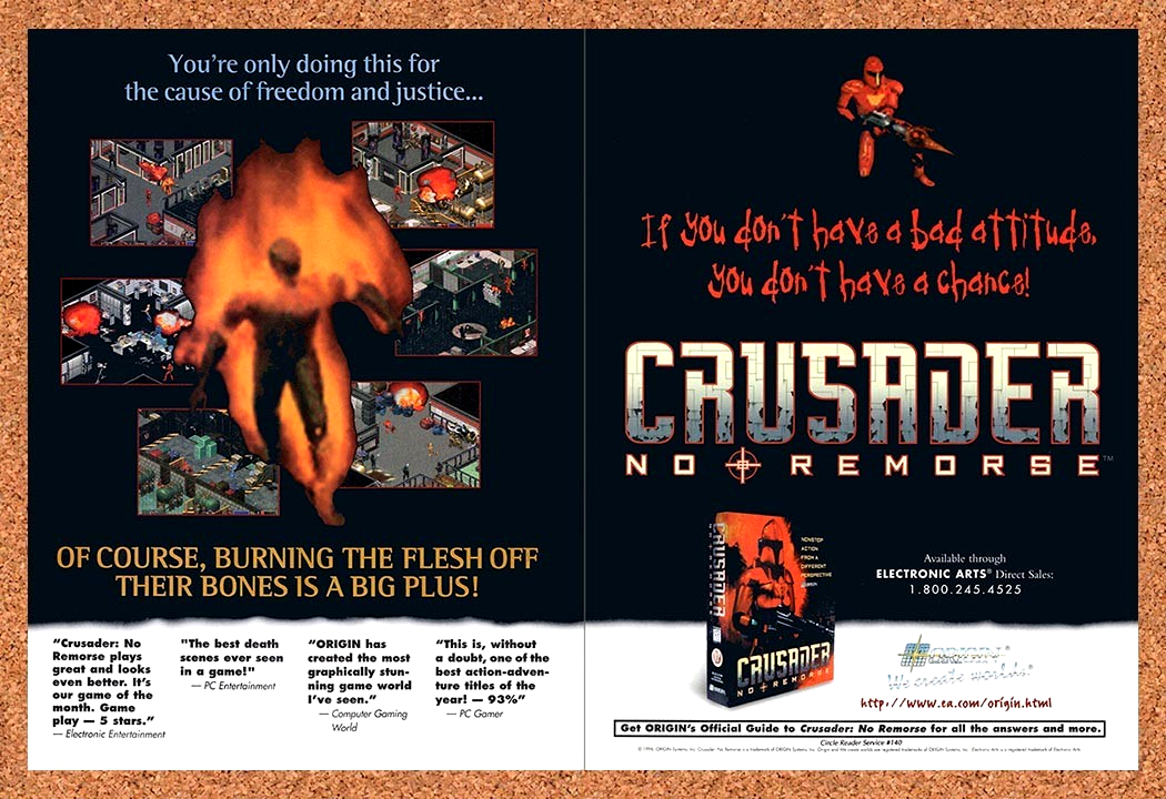 1996 Crusader No Remorse PC Original Advertisement / Retro Promo v1