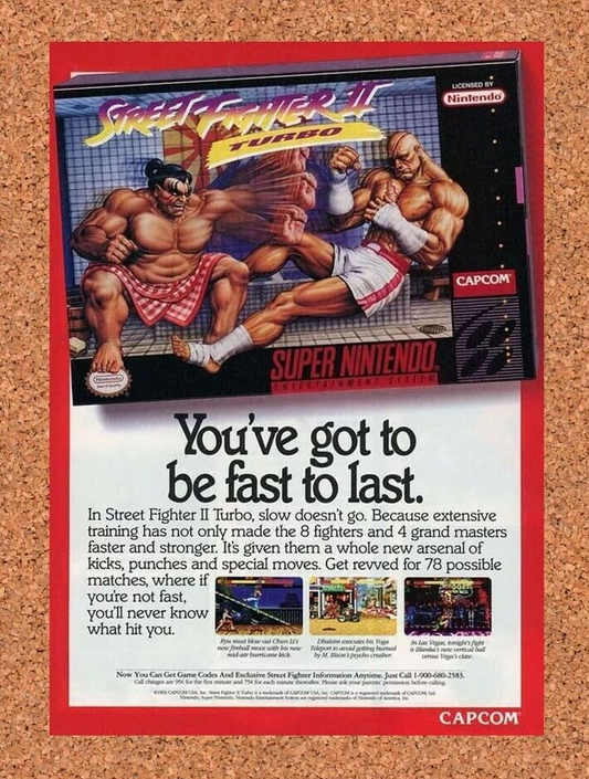 Street Fighter II Turbo SNES Original 1992 Ad Authentic Capcom Game Promo v1