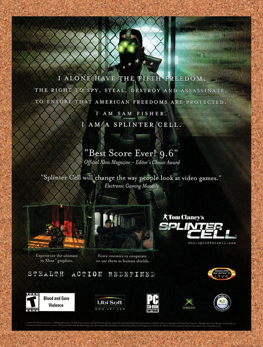 Splinter Cell PC Original 2002 Ad Authentic Tactical FPS Video Game Promo