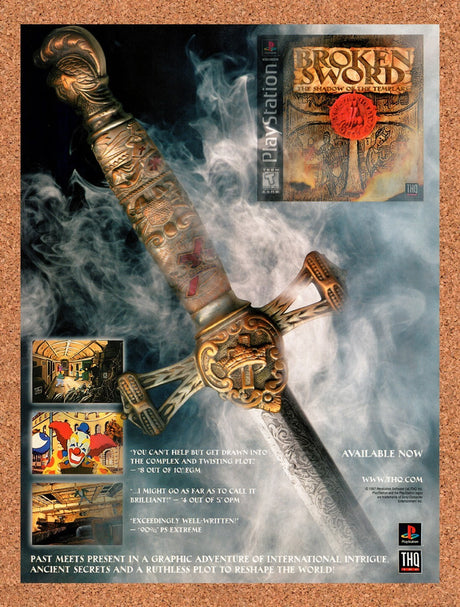 1998 Broken Sword The Shadow Of The Templars PS1 Original Ad / Retro Wall Art v1