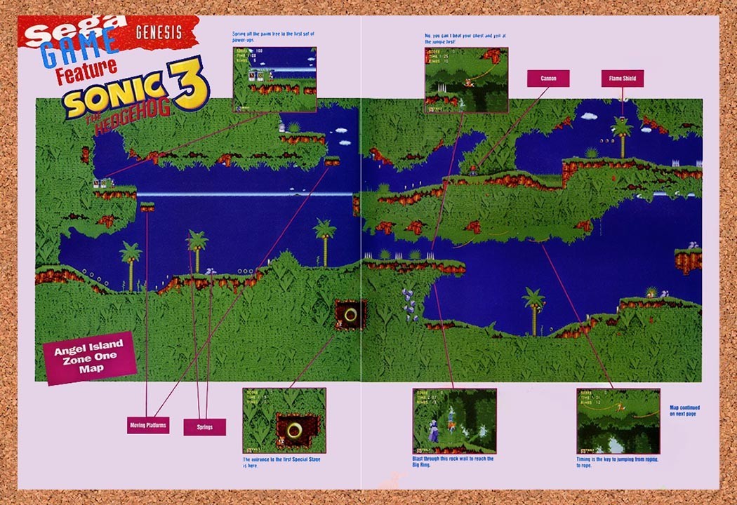 1994 Sonic 3 Angel Island Zone One Map Original Advertisement / Retro Promo vr3