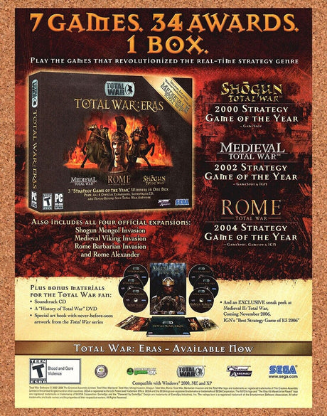 Total War Eras PC Original 2006 Print Ad Authentic Big Box PC Video Game Promo