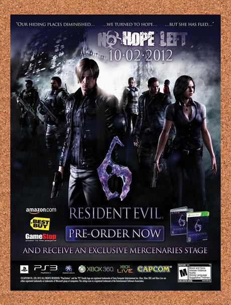 2012 Resident Evil 6 Xbox 360 Original Advertisement / Retro Wall Art v3