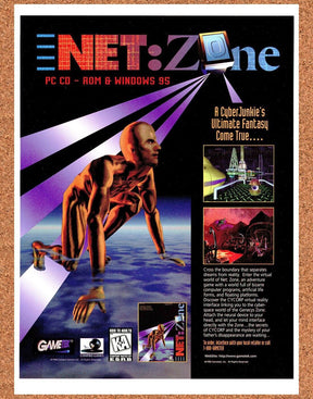 Net Zone PC Original 1997 Ad Authentic Cyberpunk Puzzle Video Game Promo