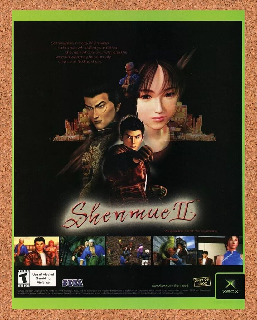 Shenmue II Xbox Original 2001 Ad Authentic Sega Video Game Promo