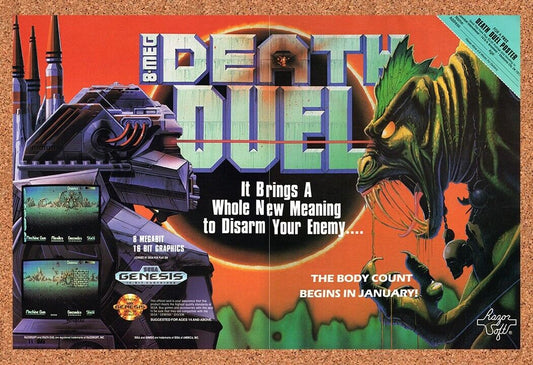 1990 Death Duel Genesis Original Advertisement / Retro Wall Art v1