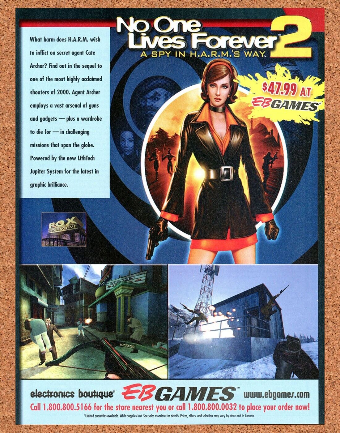 No One Lives Forever 2 PC Original 2003 Ad Authentic EB Games Video Game Promo