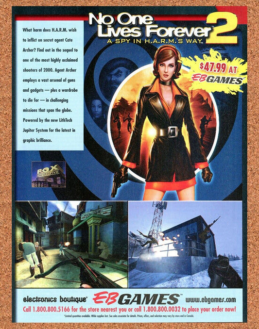 No One Lives Forever 2 PC Original 2003 Ad Authentic EB Games Video Game Promo
