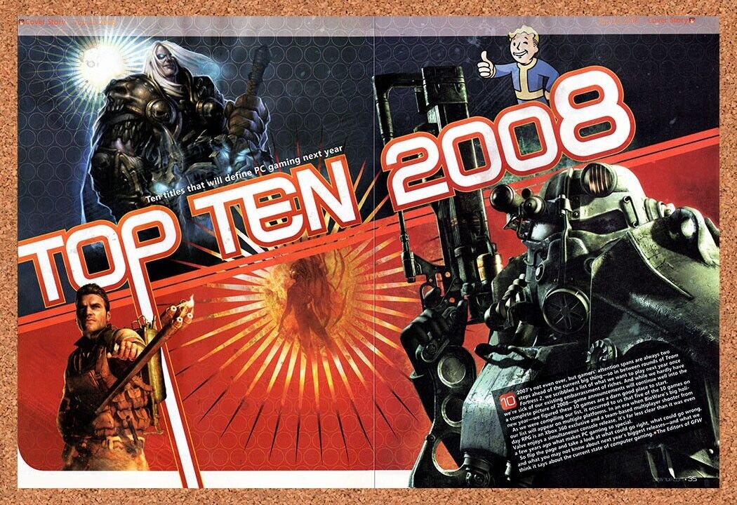 Fallout 3 PC Original 2007 Vintage Ad - Top 10 Anticipated Games Of 2008 Promo