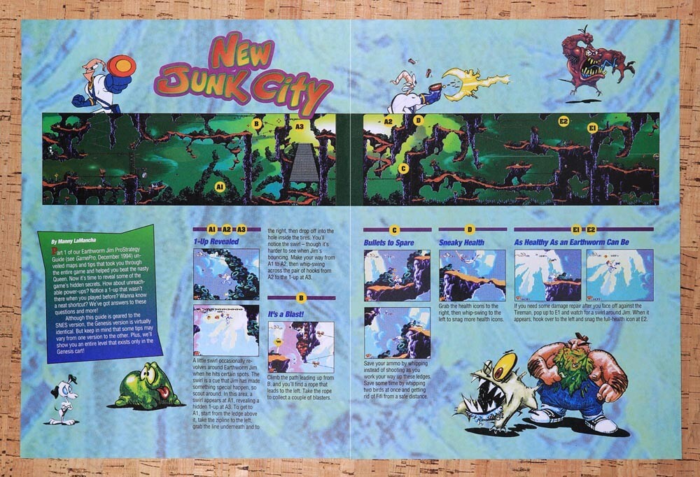 1995 Earthworm Jim New Junk City Map Original Ad / Retro Wall Art v21
