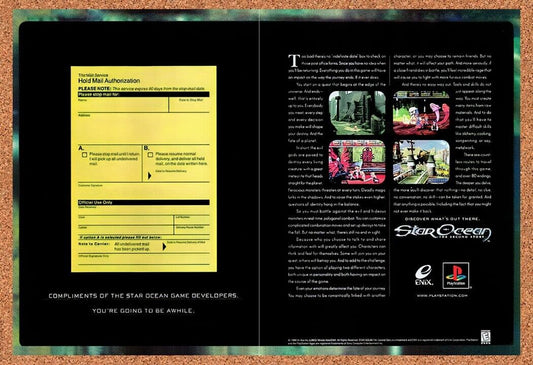 1998 Star Ocean The Second Story PS1 Original Advertisement / Retro Wall Art v1