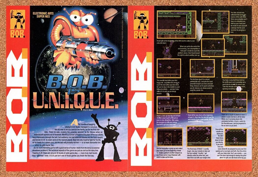 1993 B.O.B. SNES Original Advertisement / Retro Wall Art v2