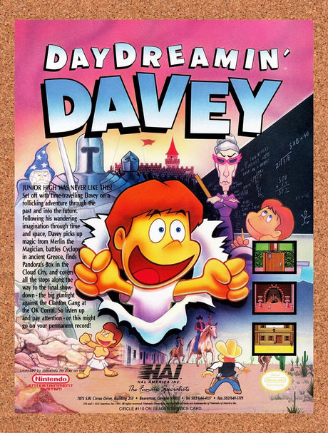 1992 Day Dreamin Davey NES Original Advertisement / Retro Promo v1