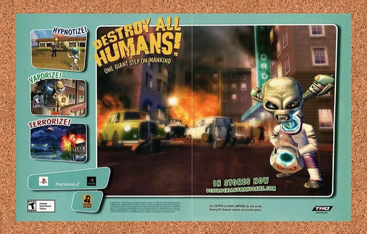 Destroy all Humans Xbox Original 2005 Ad Authentic THQ Alien Video Game Promo