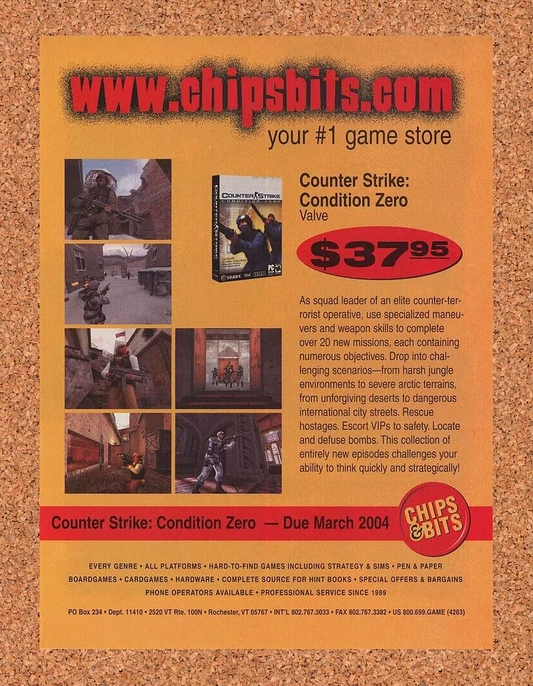 Counter-Strike Zero PC Original 2005 Ad Authentic Chipsbits Video Game Promo