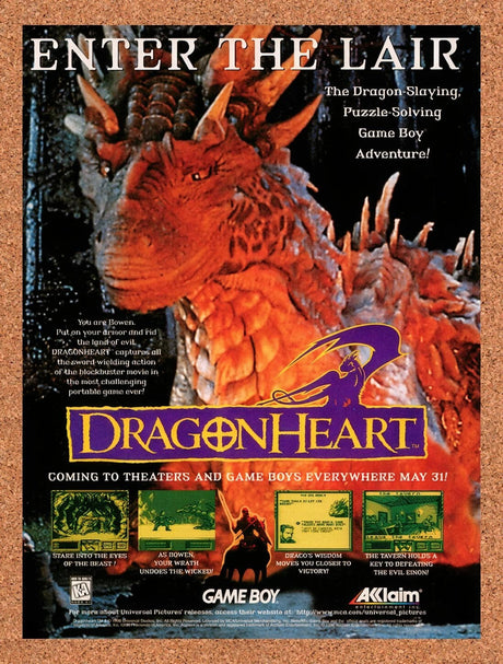 1996 DragonHeart Fire & Steel Game Boy Original Ad / Retro Wall Art v1