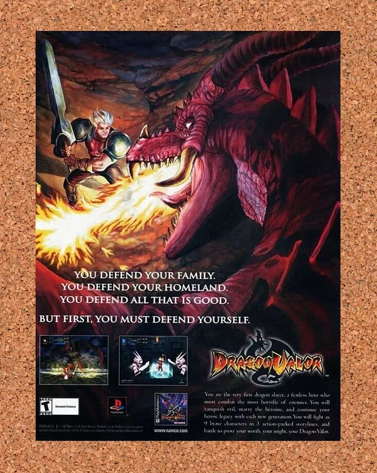Dragon Valor PS1 Original 2001 Ad Authentic PlayStation RPG Video Game Promo