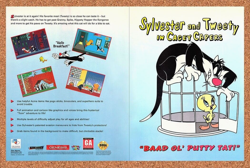Sylvester And Tweety Cagey Capers Genesis Original 2007 Ad Sega Video Game Promo