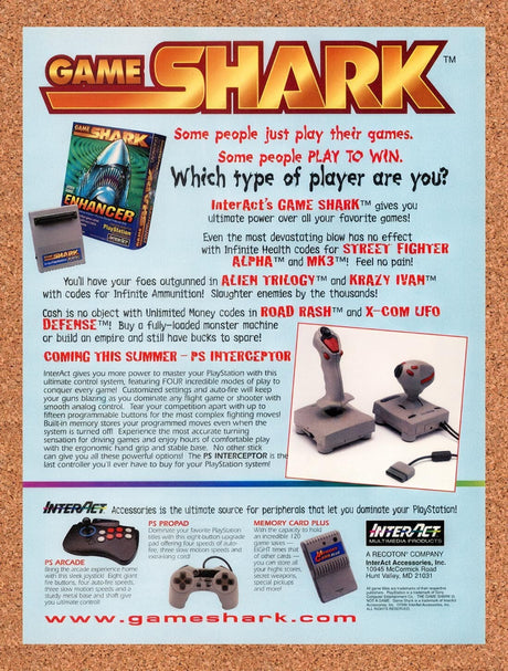 1996 GameShark PS1 Game Enhancer Original Advertisement / Retro Wall Art v10