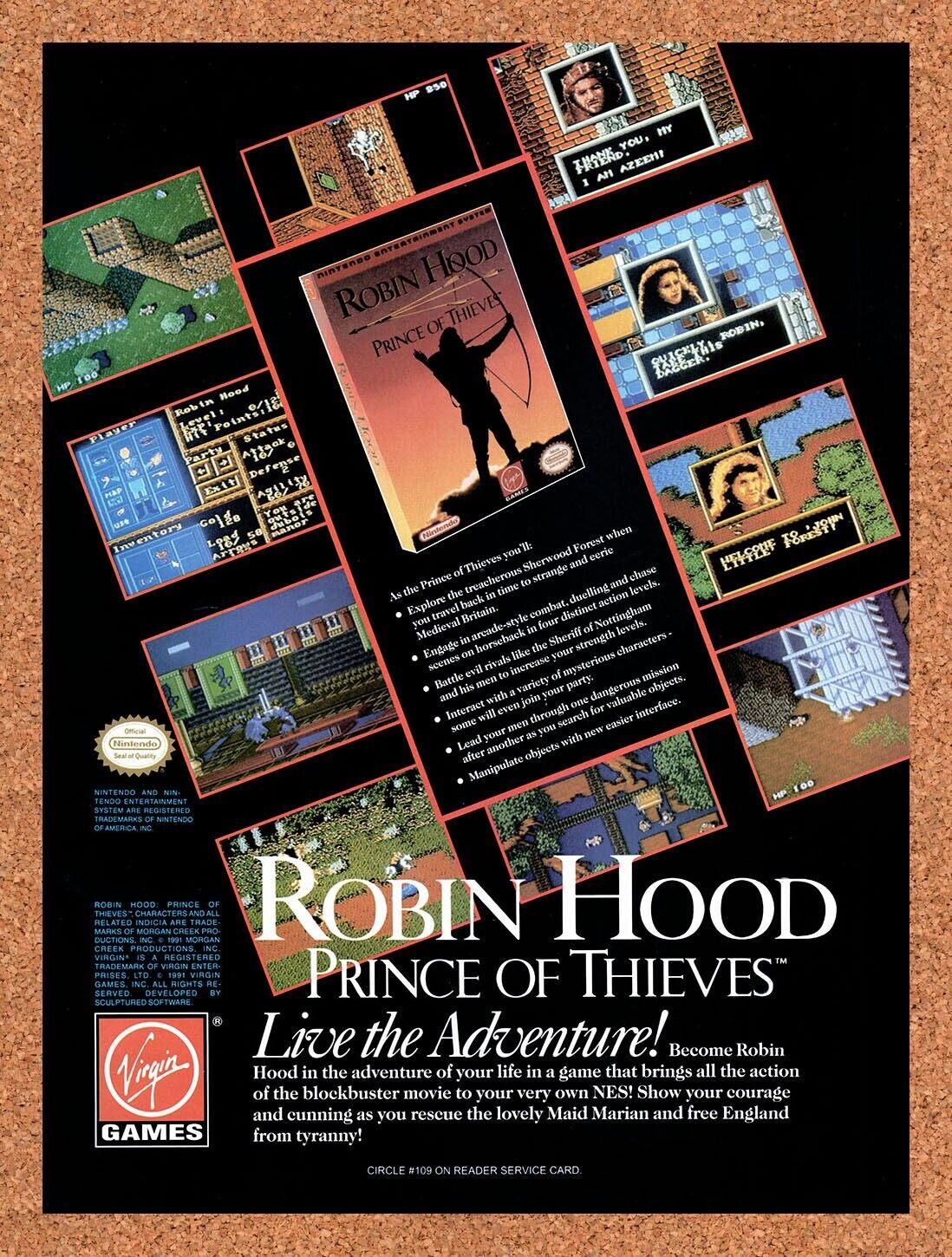 1991 Robin Hood Prince Of Thieves NES Original Advertisement / Retro Wall Art v2