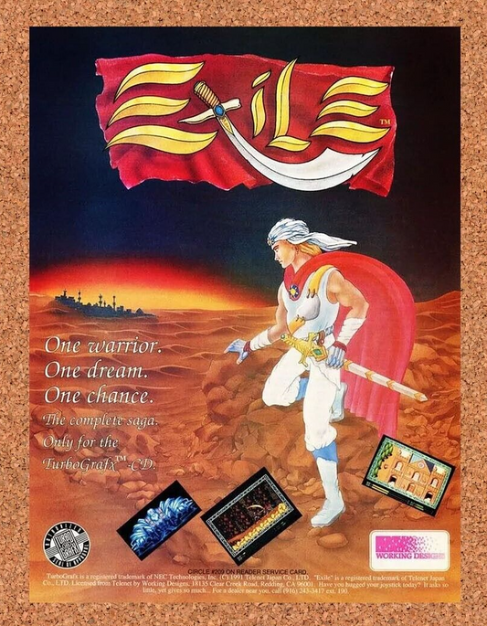 Exile TurboGrafx-16 Original 1992 Ad Authentic Working Designs RPG Game Promo v1