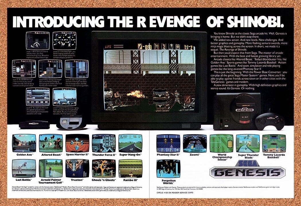 1989 The Revenge Of Shinobi Genesis Original Advertisement / Retro Wall Art v2