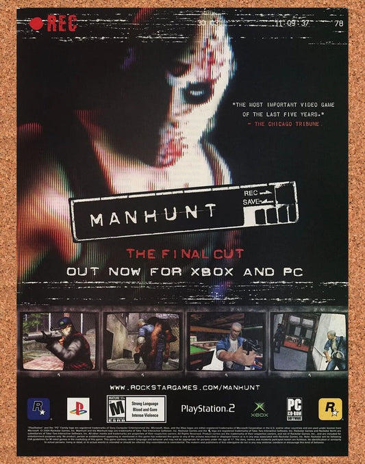 Manhunt Final Cut Xbox Original 2005 Ad Authentic Horror Video Game Promo v1