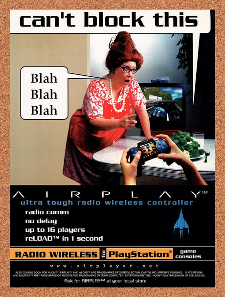 1999 Airplay Wireless PS1 Controller Original Advertisement / Retro Wall Art v1