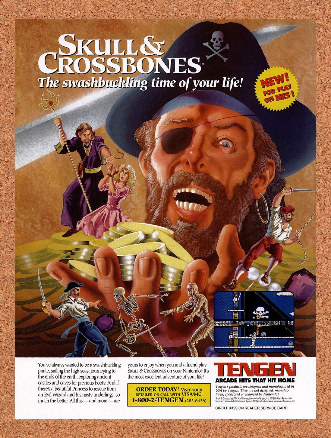 1990 Skull & Crossbones NES Original Advertisement / Retro Promo v1