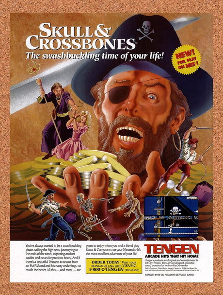 1990 Skull & Crossbones NES Original Advertisement / Retro Promo v1
