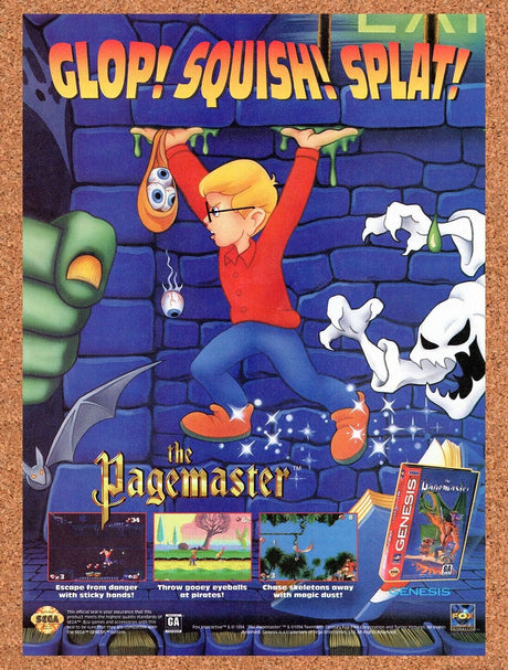 1995 The Pagemaster Genesis Original Advertisement / Retro Wall Art v1