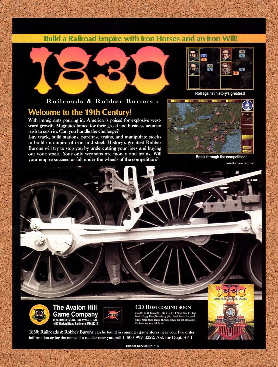 1995 1830 Railroads & Robber Barons PC Original Advertisement / Retro Promo v1