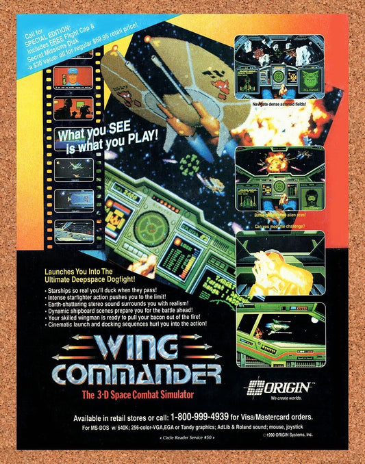 Wing Commander PC Original 1990 Vintage Ad - Origin Video Game Promo